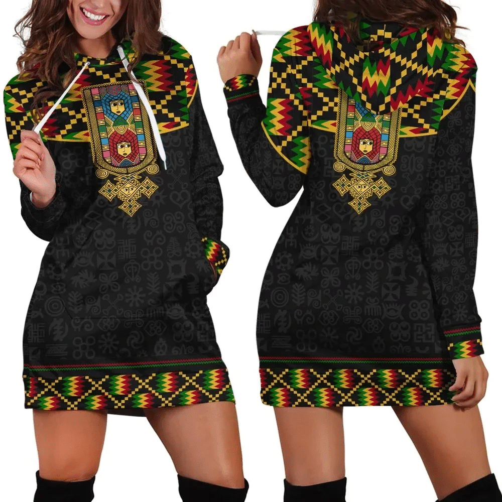 Africa Zone Dress Ethiopia Saba Tilet Kente Hoodie Dress For Women