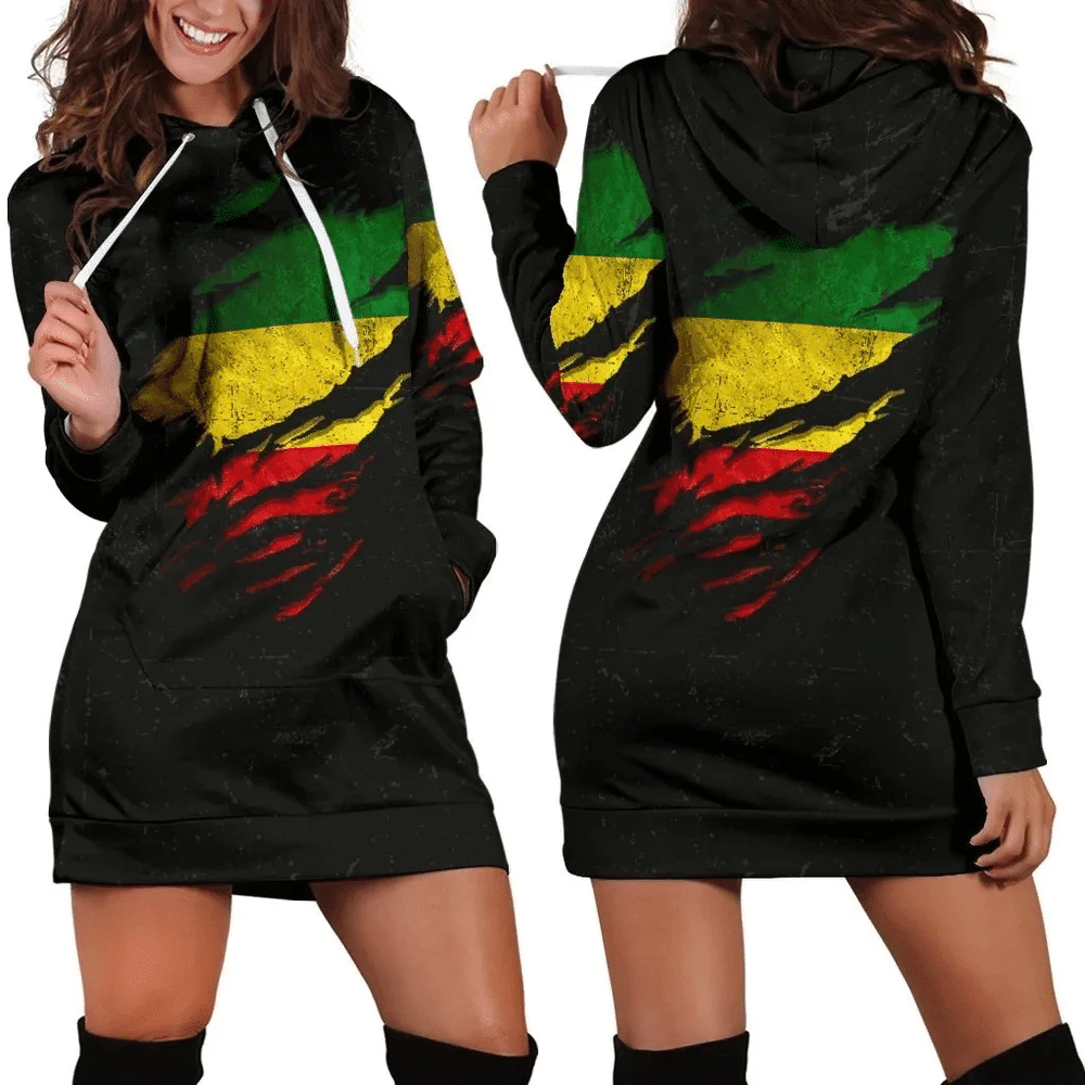 Africa Zone Dress Ethiopia in Me Special Grunge Style Hoodie Dress For Women