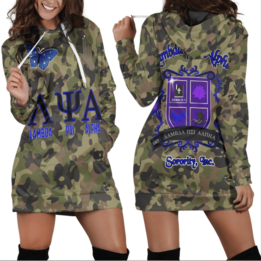 Africa Zone Dress Lambda Psi Alpha Sorority Camo Hoodie Dress For Women