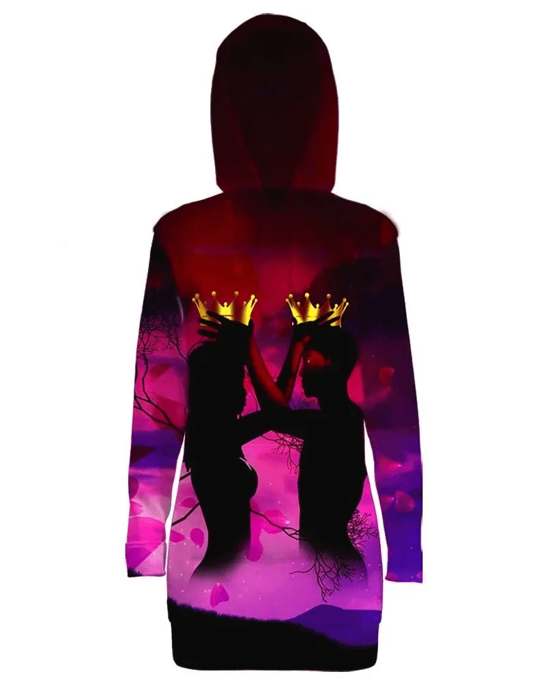 Africa Zone Dress Love Couple Under The Moon Hoodie Dress For Women