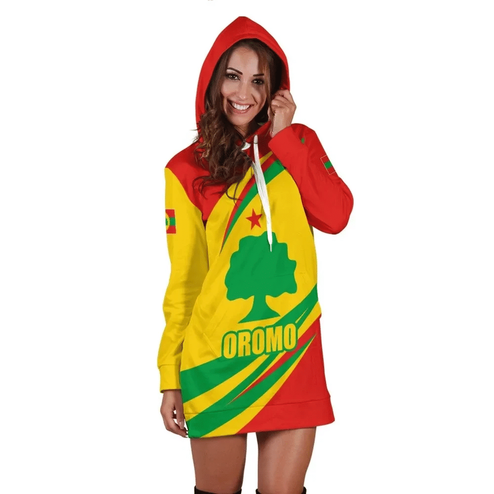 Africa Zone Dress Oromo Flag Fantasy Hoodie Dress For Women