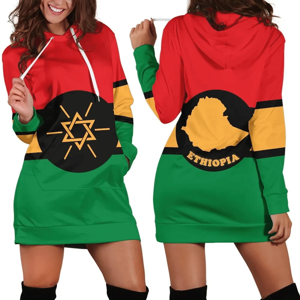 Africa Zone Dress Personalized Ethiopia Flag Black Hoodie Dress For Women