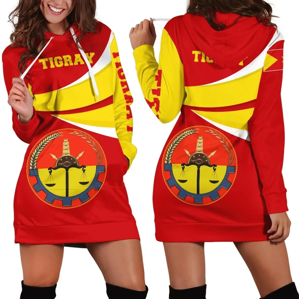 Africa Zone Dress Tigray Flag Official Seal Red Hoodie Dress For Women