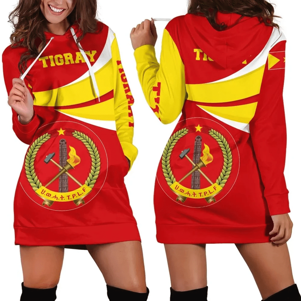 Africa Zone Dress Tigray Flag Official Seal Red Ver2 Hoodie Dress For Women