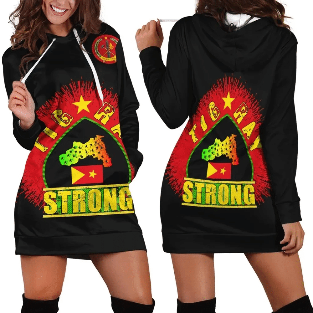 Africa Zone Dress Tigray Strong Black Hoodie Dress For Women