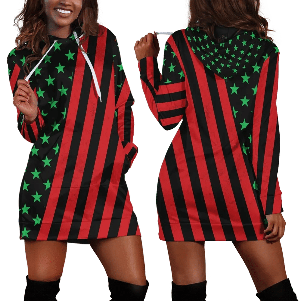African American Flag Pullover Hoodie Dress JR For Women