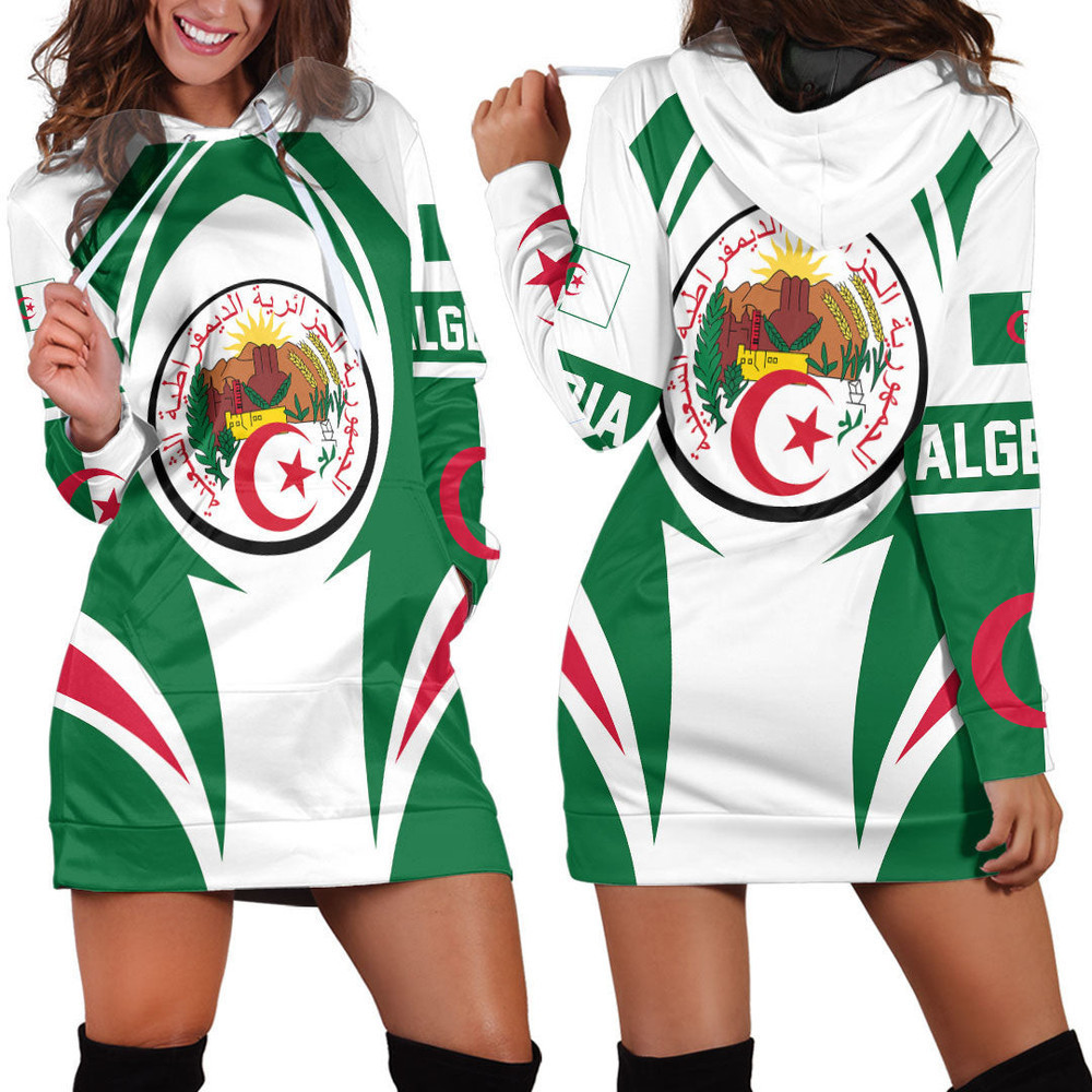 Africazone Clothing Algeria Action Flag Hoodie Dress For Women