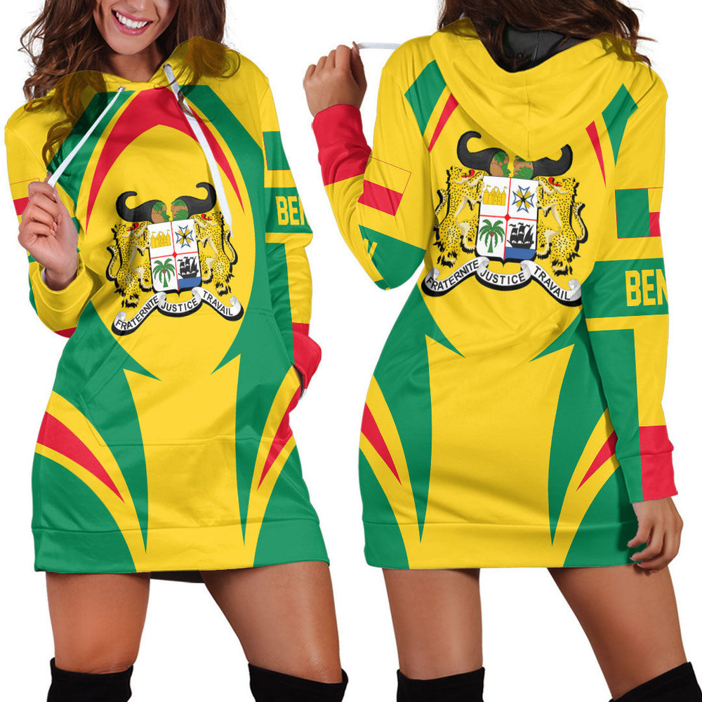 Africazone Clothing Benin Action Flag Hoodie Dress For Women