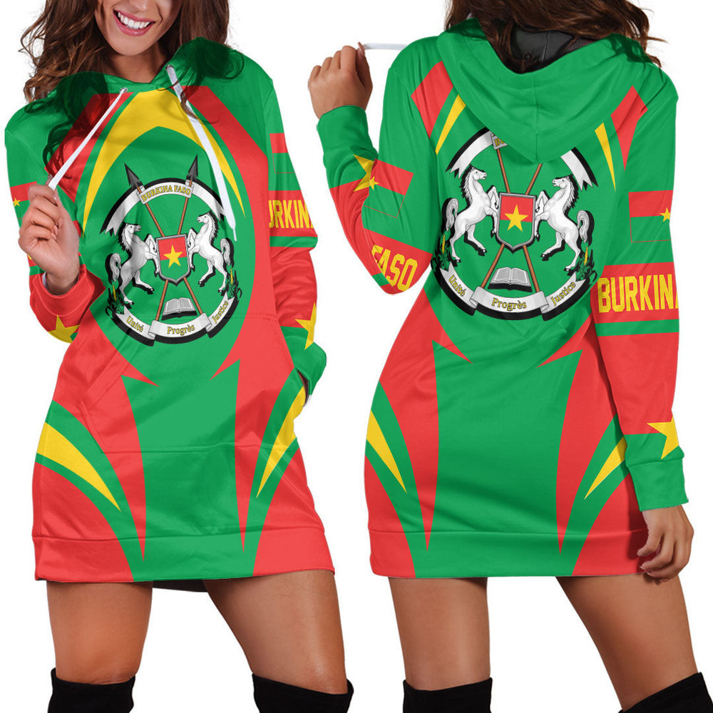 Africazone Clothing Burkina Faso Action Flag Hoodie Dress For Women