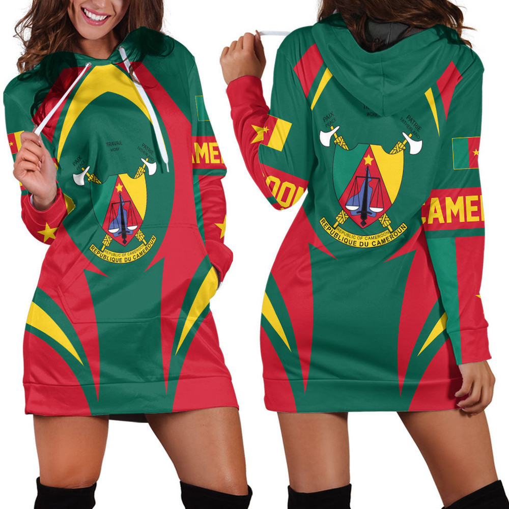 Africazone Clothing Cameroon Action Flag Hoodie Dress For Women