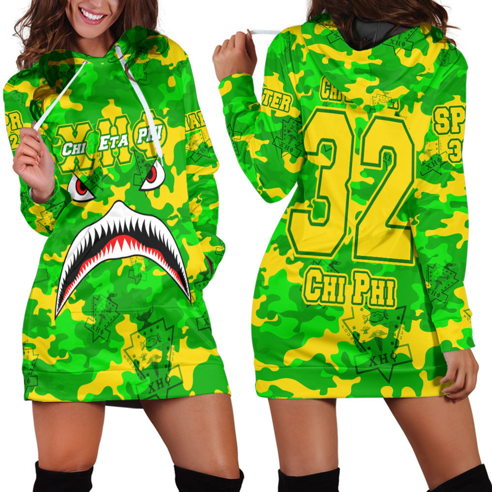 Africazone Clothing Chi Eta Phi Full Camo Shark Hoodie Dress For Women