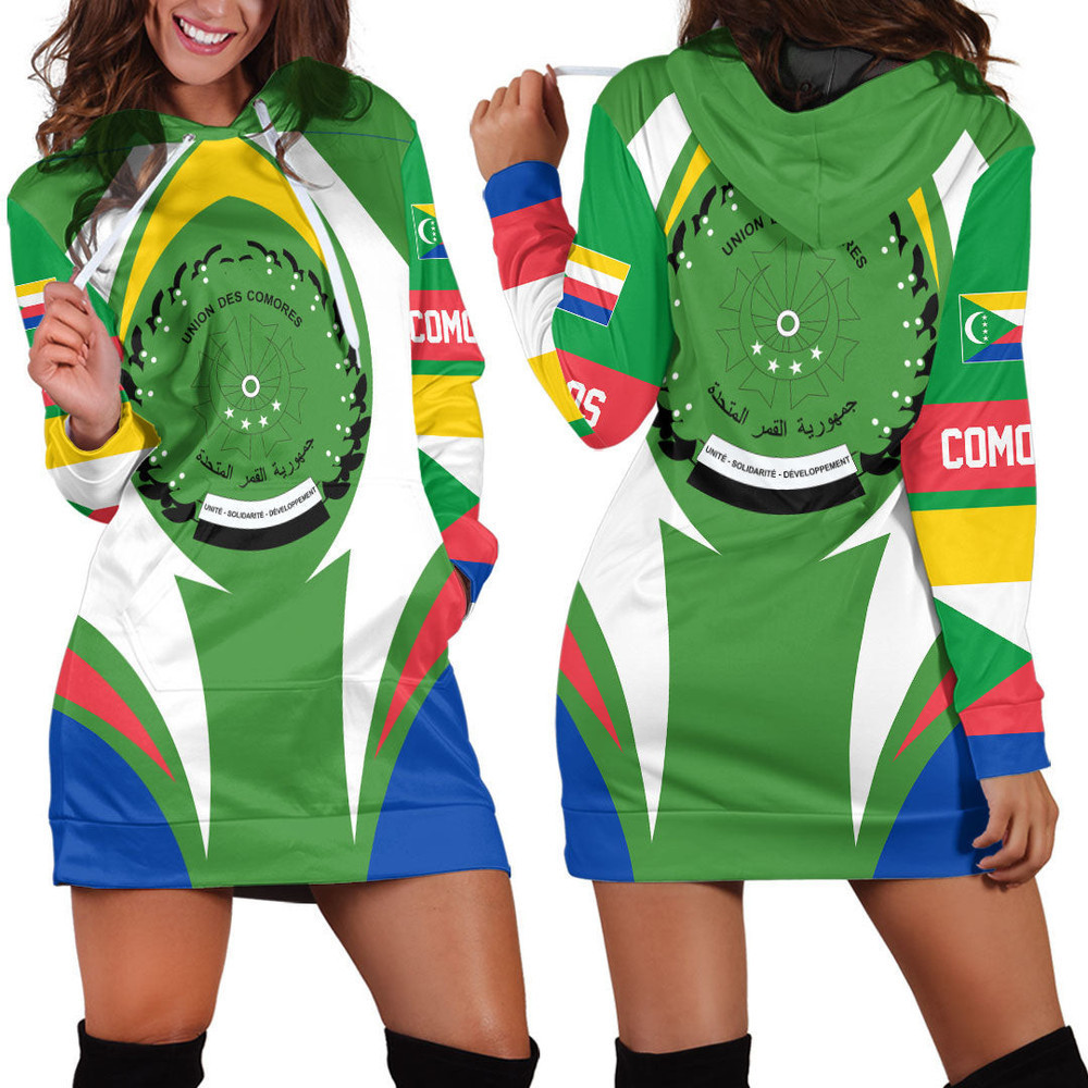 Africazone Clothing Comoros Action Flag Hoodie Dress For Women