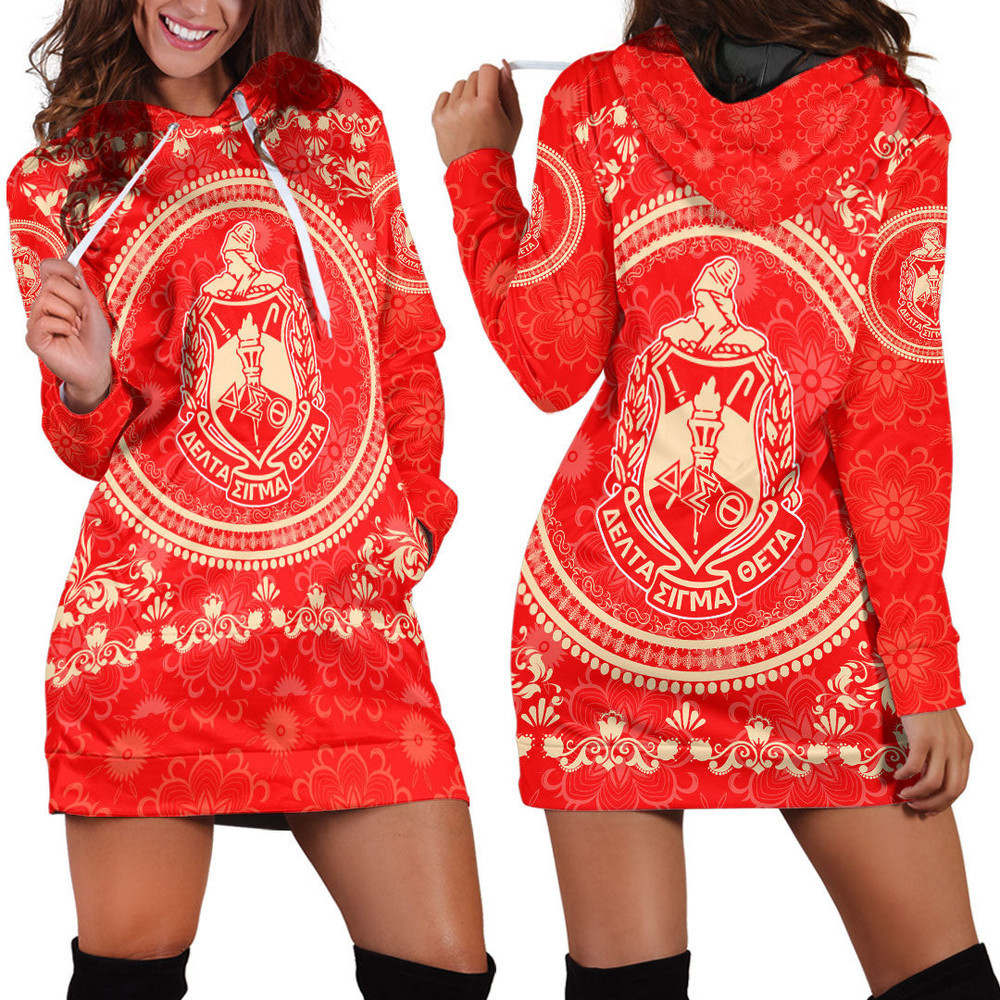 Africazone Clothing Delta Sigma Theta Floral Pattern Hoodie Dress For Women