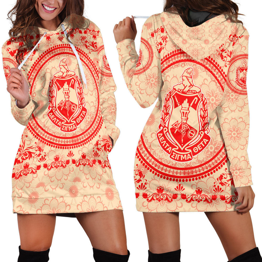 Africazone Clothing Delta Sigma Theta Floral Pattern Hoodie Dress For Women