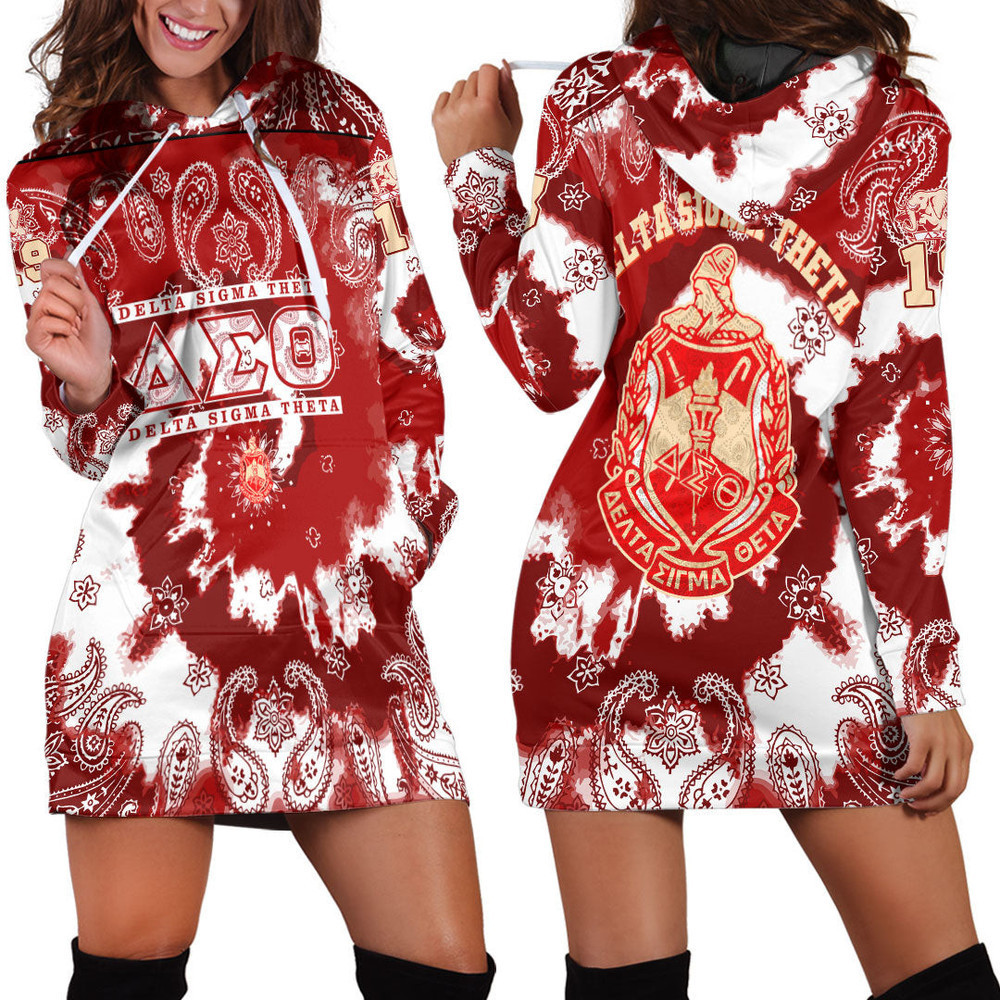 Africazone Clothing Delta Sigma Theta Paisley Bandana Tie Dye Style Hoodie Dress For Women