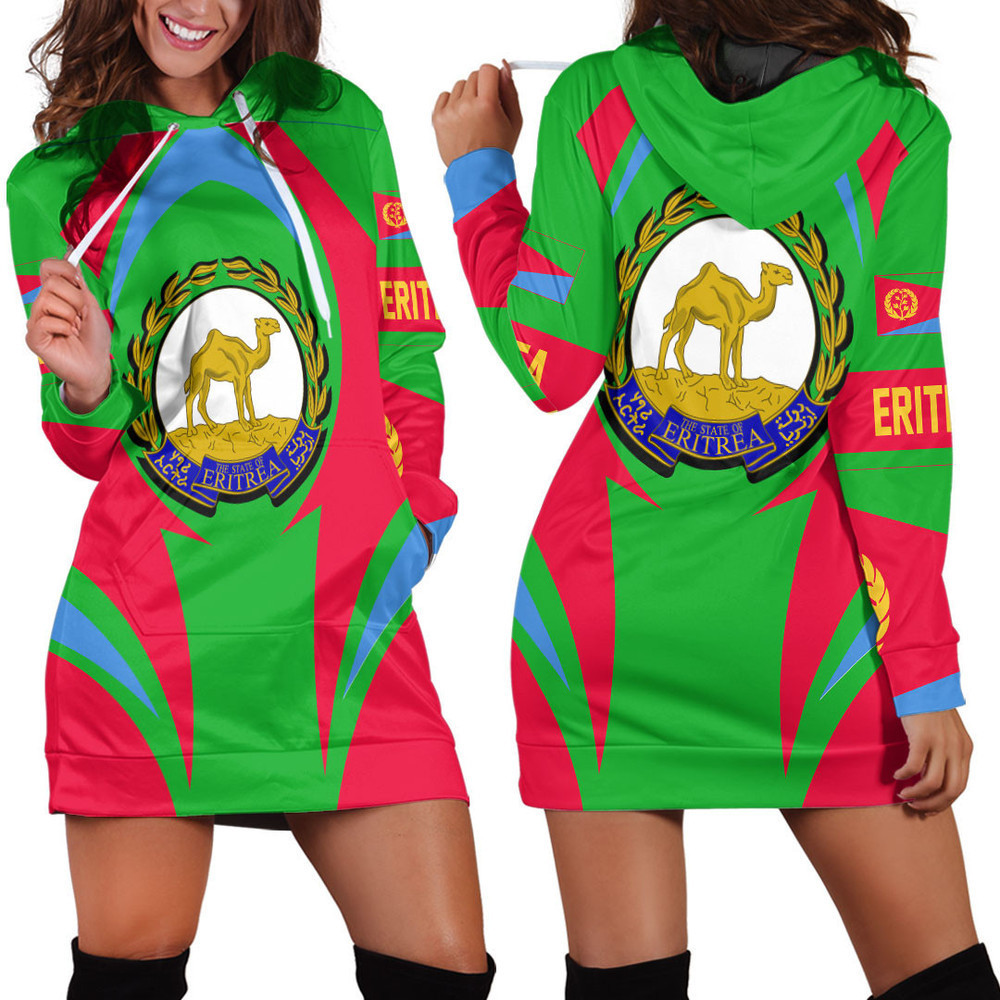 Africazone Clothing Eritrea Action Flag Hoodie Dress For Women