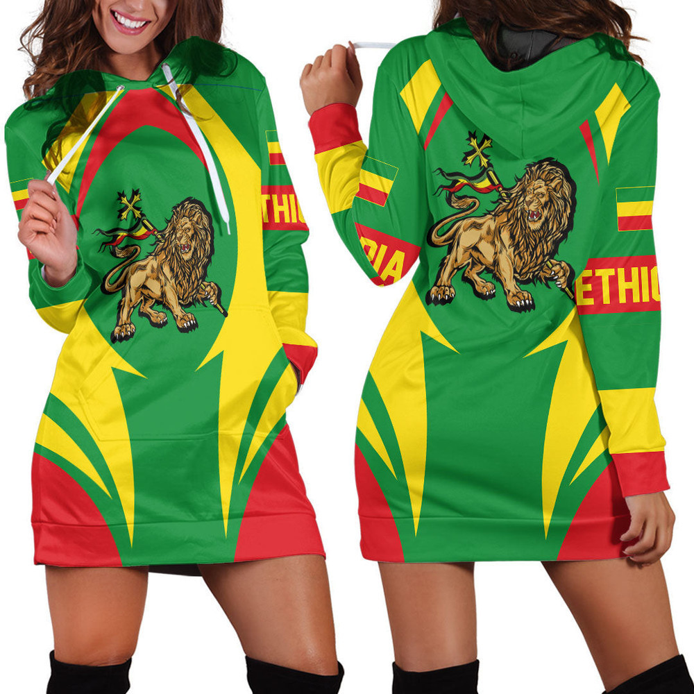 Africazone Clothing Ethiopia Action Flag Hoodie Dress For Women