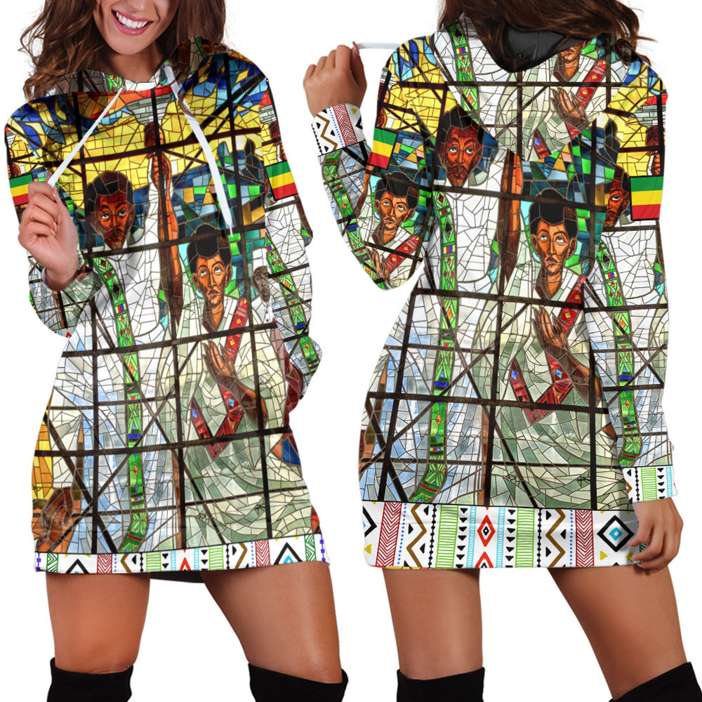 Africazone Clothing Ethiopian Orthodox Flag Hoodie Dress For Women