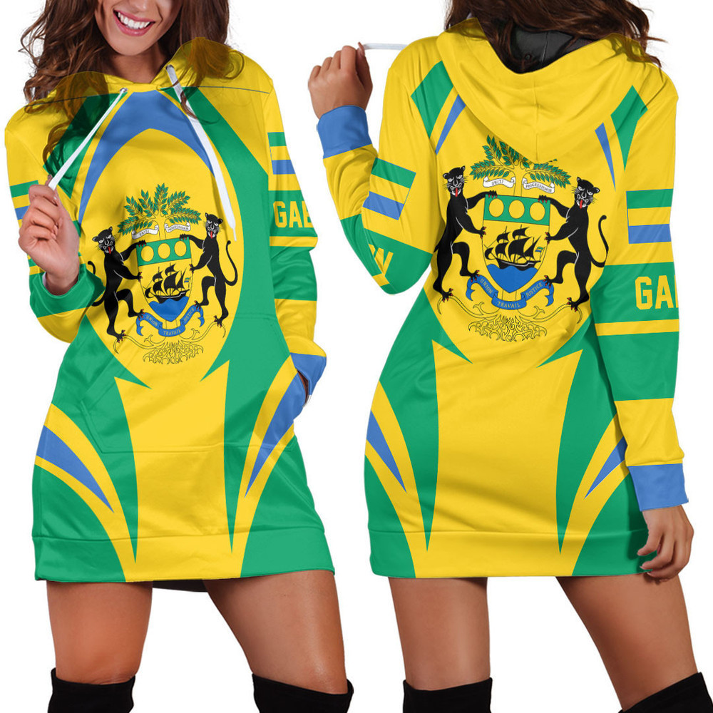 Africazone Clothing Gabon Action Flag Hoodie Dress For Women