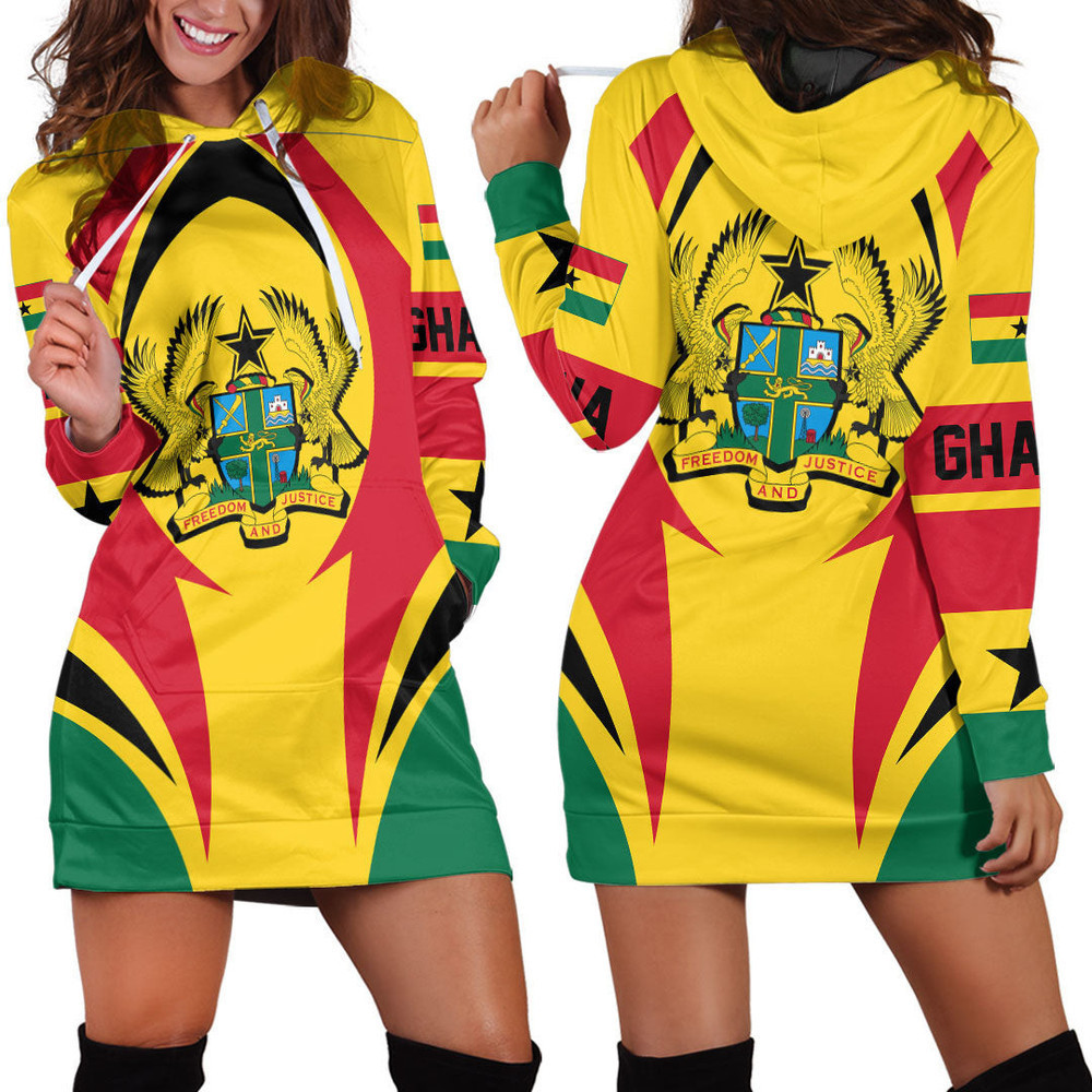 Africazone Clothing Ghana Action Flag Hoodie Dress For Women