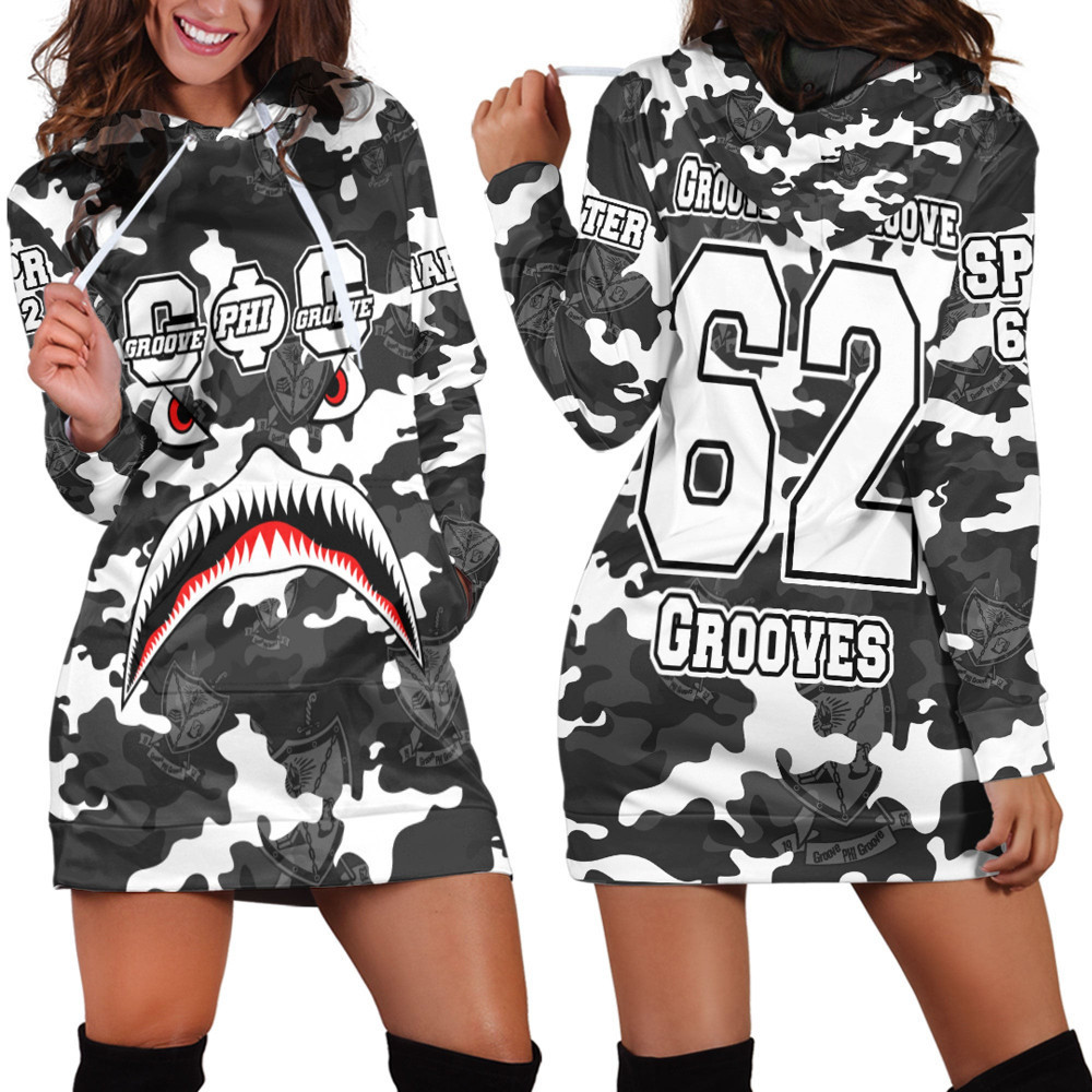 Africazone Clothing Groove Phi Groove Full Camo Shark Hoodie Dress For Women