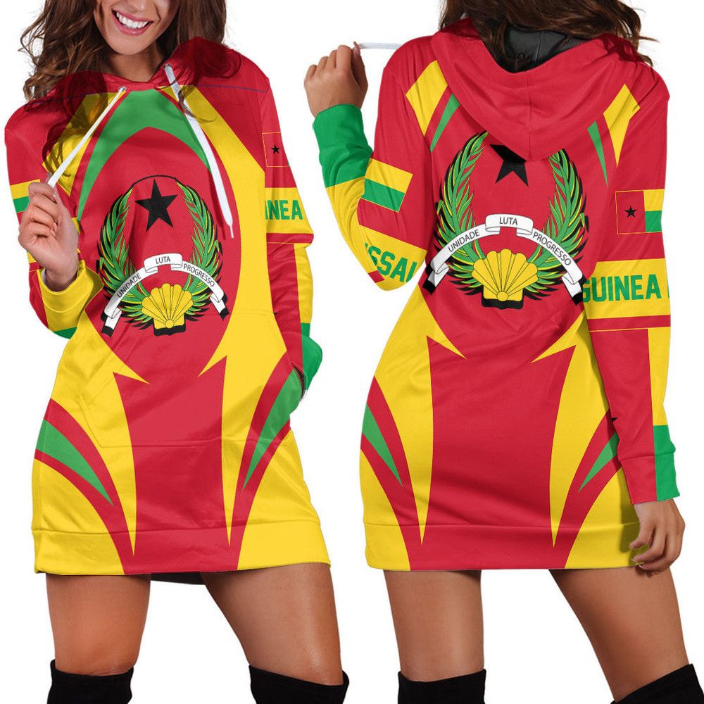 Africazone Clothing Guinea Bissau Action Flag Hoodie Dress For Women