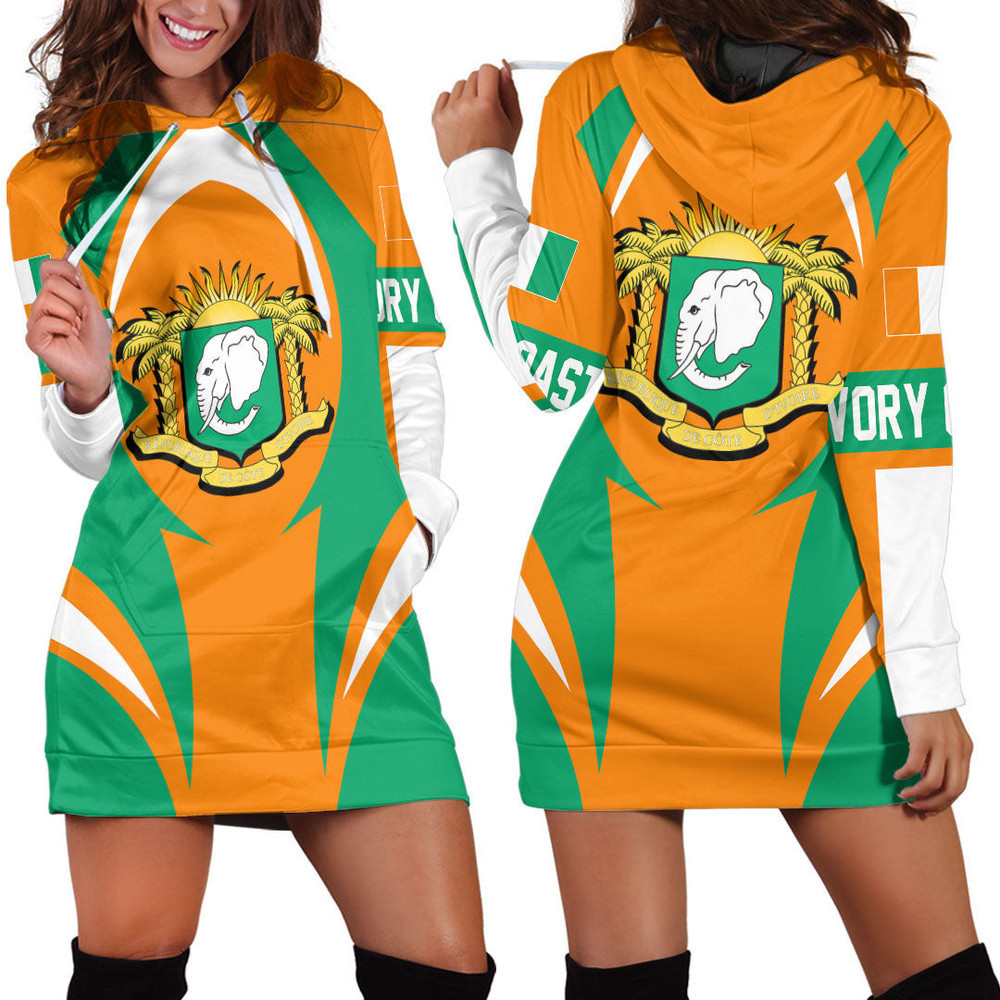 Africazone Clothing Ivory Coast Action Flag Hoodie Dress For Women