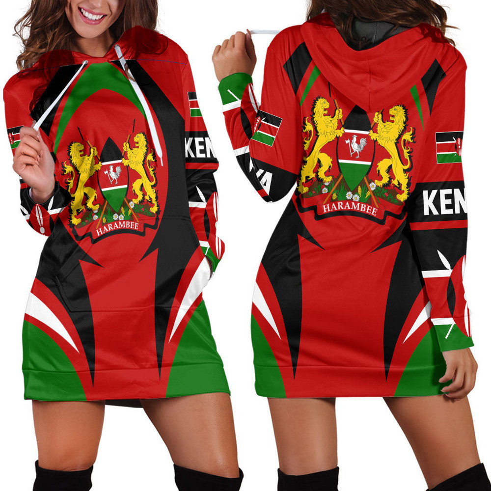 Africazone Clothing Kenya Action Flag Hoodie Dress For Women