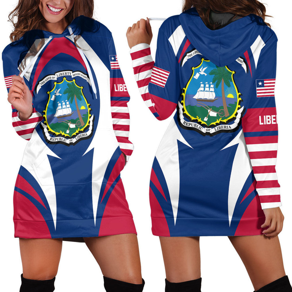 Africazone Clothing Liberia Action Flag Hoodie Dress For Women