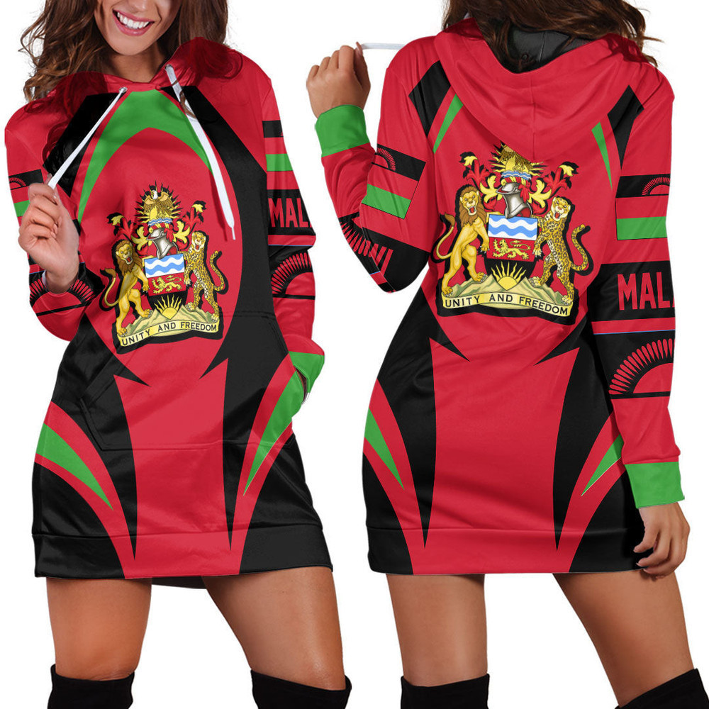 Africazone Clothing Malawi Action Flag Hoodie Dress For Women