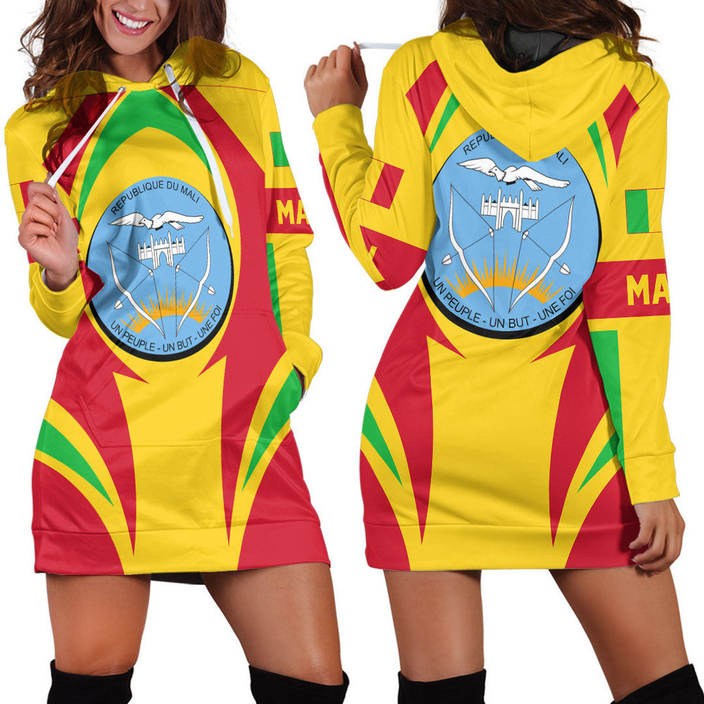 Africazone Clothing Mali Action Flag Hoodie Dress For Women