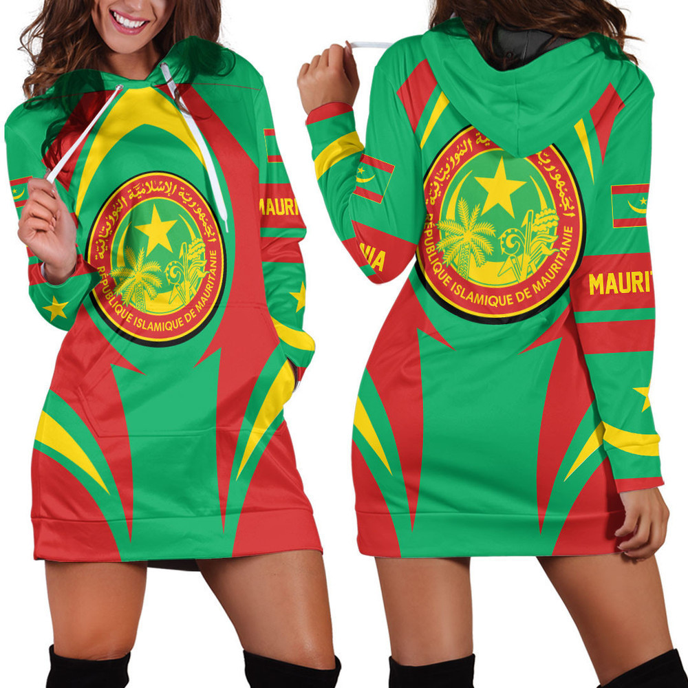 Africazone Clothing Mauritania Action Flag Hoodie Dress For Women