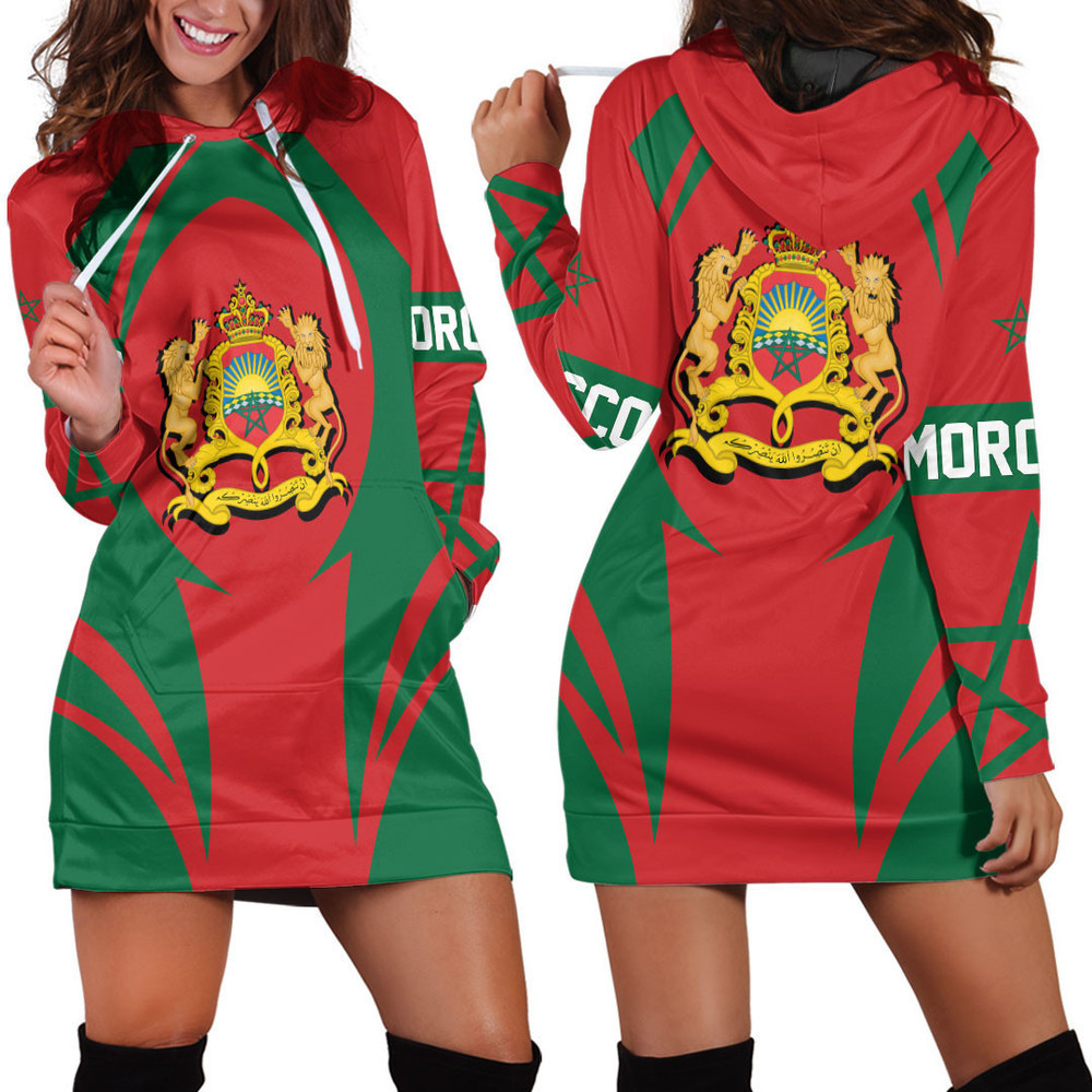 Africazone Clothing Morocco Action Flag Hoodie Dress For Women