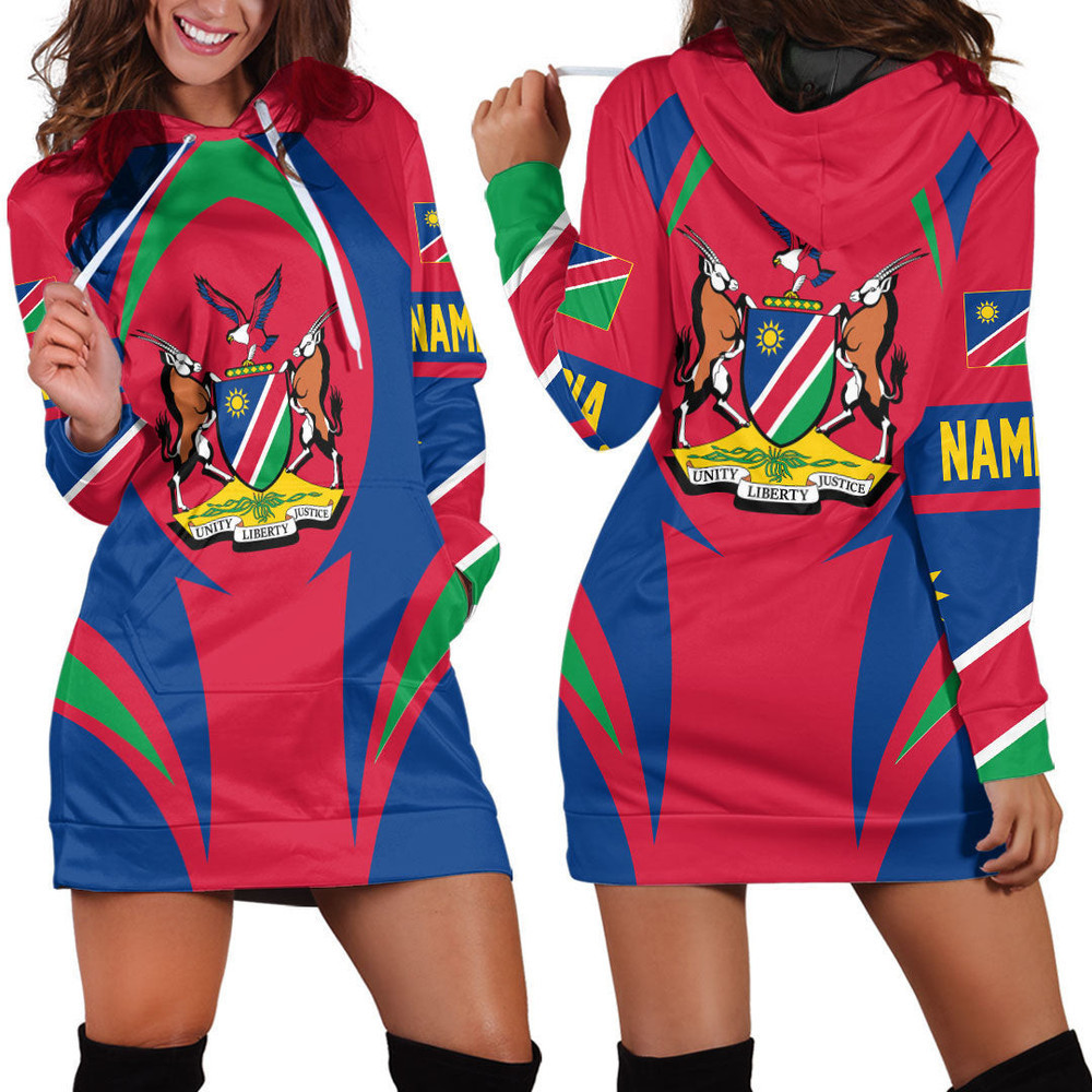 Africazone Clothing Namibia Action Flag Hoodie Dress For Women