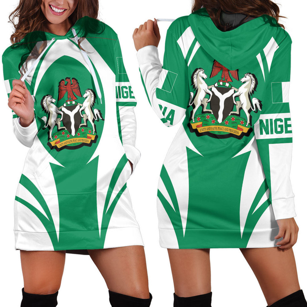 Africazone Clothing Nigeria Action Flag Hoodie Dress For Women