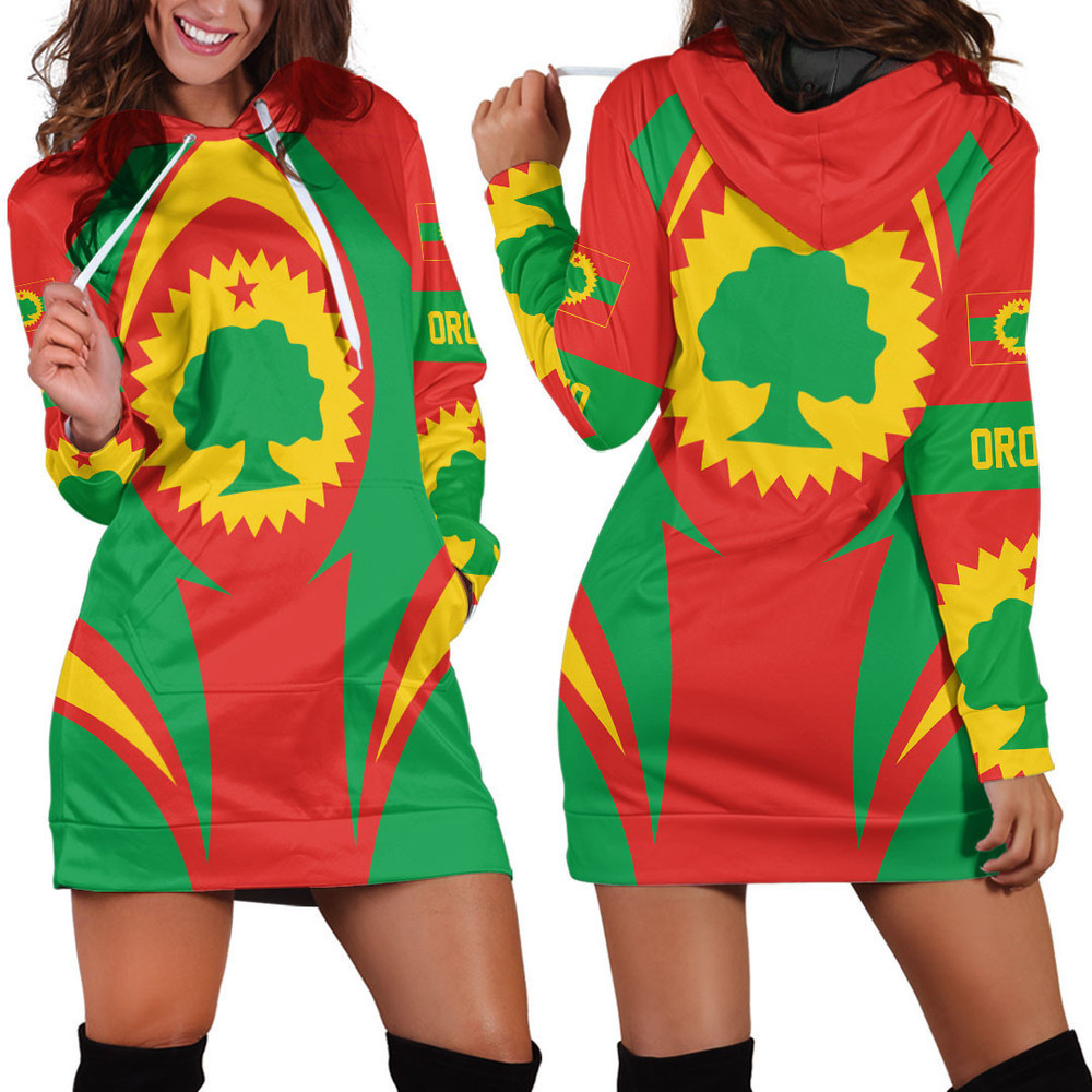 Africazone Clothing Oromo Action Flag Hoodie Dress For Women