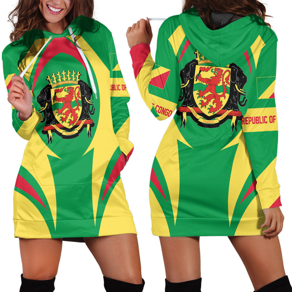 Africazone Clothing Republic Of The Congo Action Flag Hoodie Dress For Women