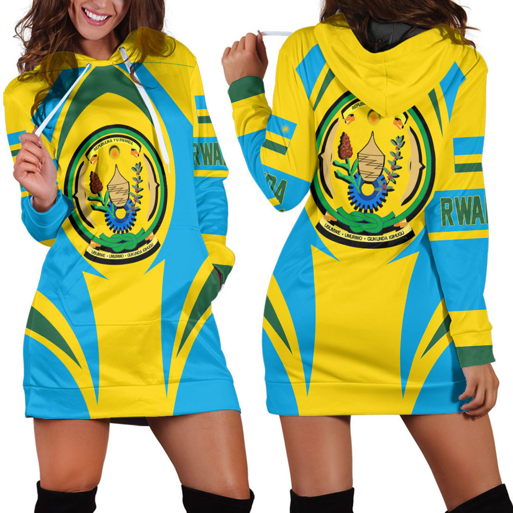 Africazone Clothing Rwanda Action Flag Hoodie Dress For Women