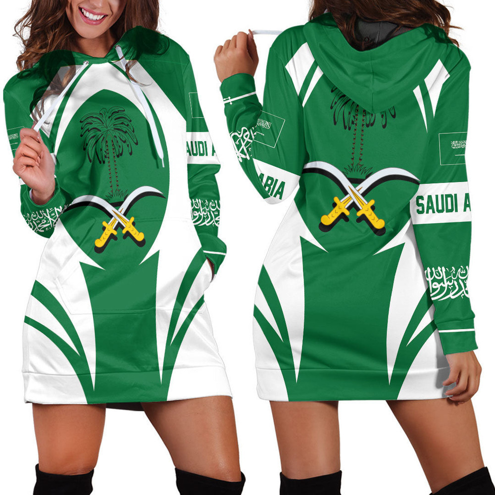 Africazone Clothing Saudi Arabia Action Flag Hoodie Dress For Women