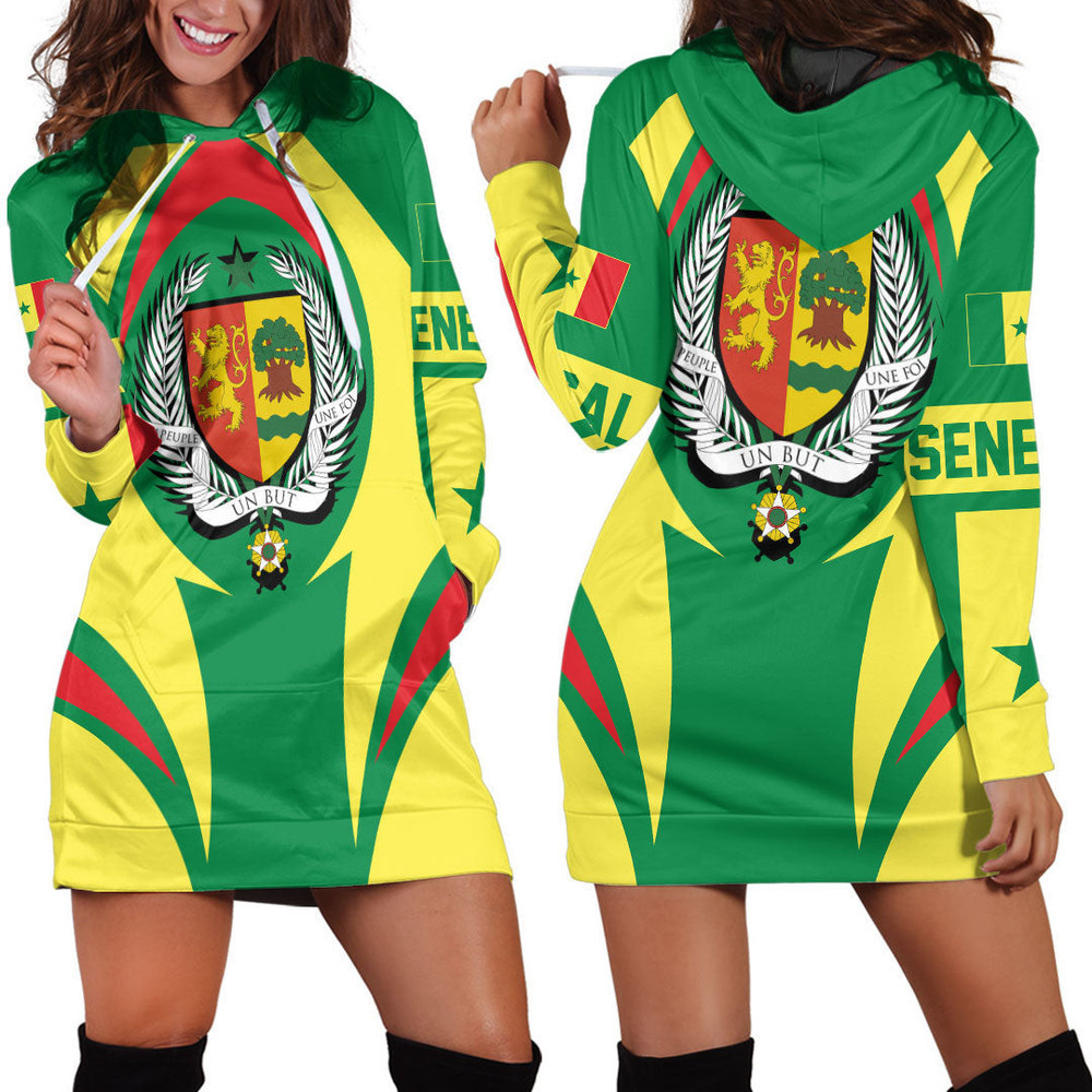 Africazone Clothing Senegal Action Flag Hoodie Dress For Women