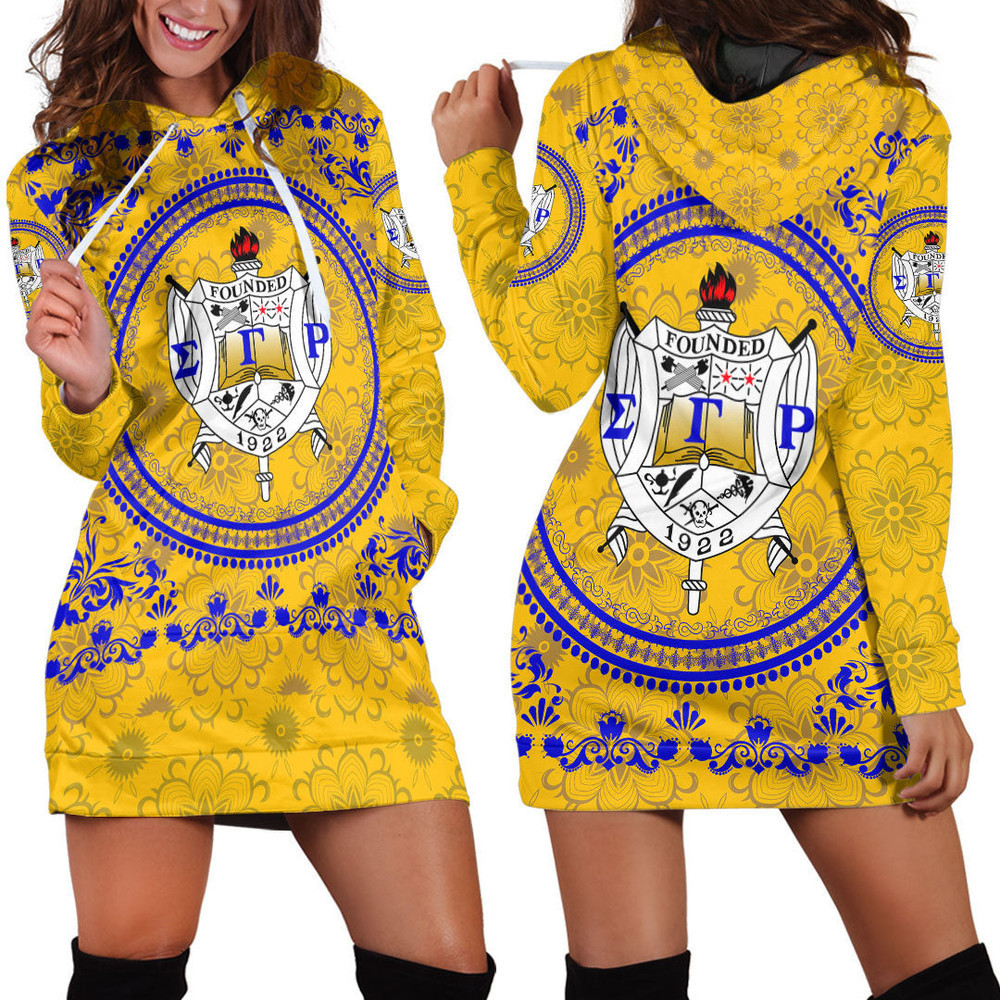 Africazone Clothing Sigma Gamma Rho Floral Pattern Hoodie Dress For Women