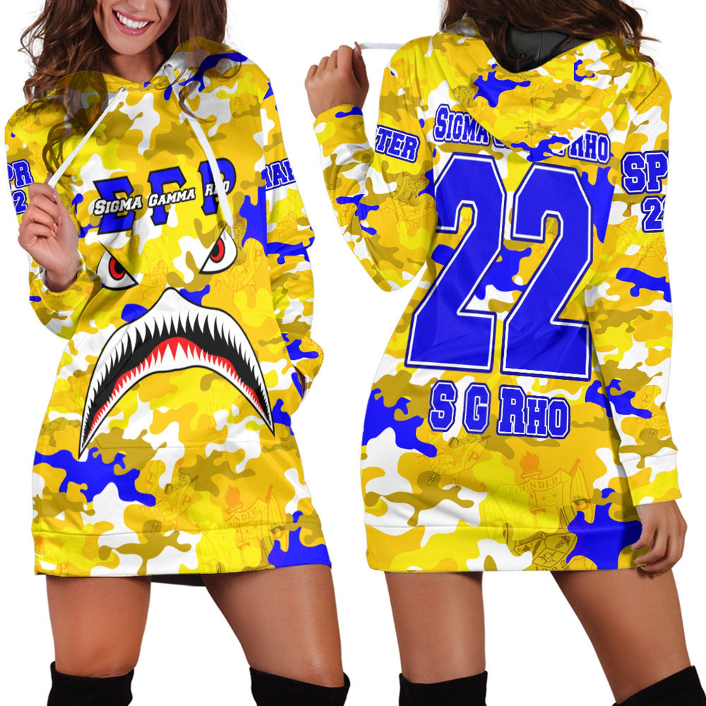 Africazone Clothing Sigma Gamma Rho Full Camo Shark Hoodie Dress For Women