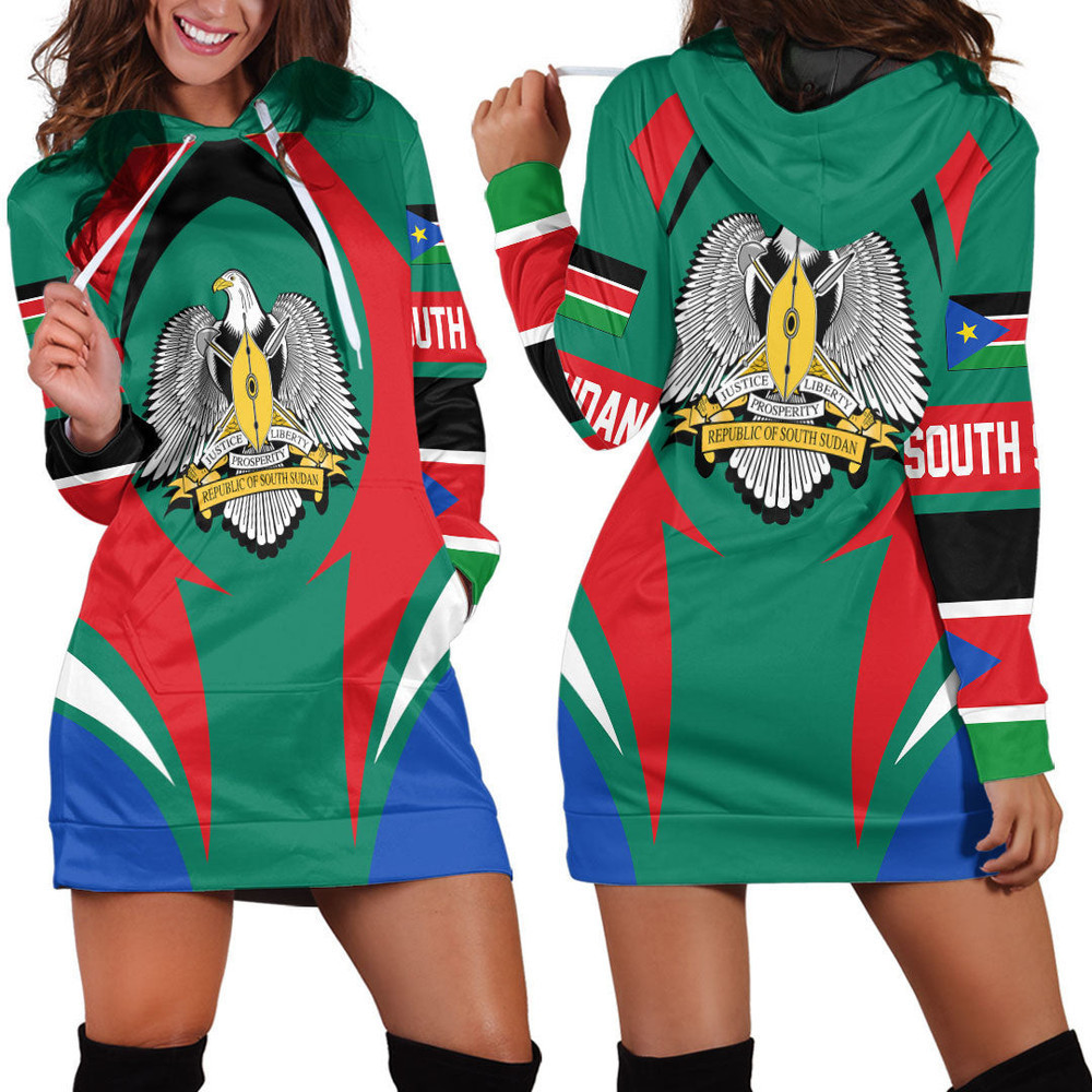 Africazone Clothing South Sudan Action Flag Hoodie Dress For Women