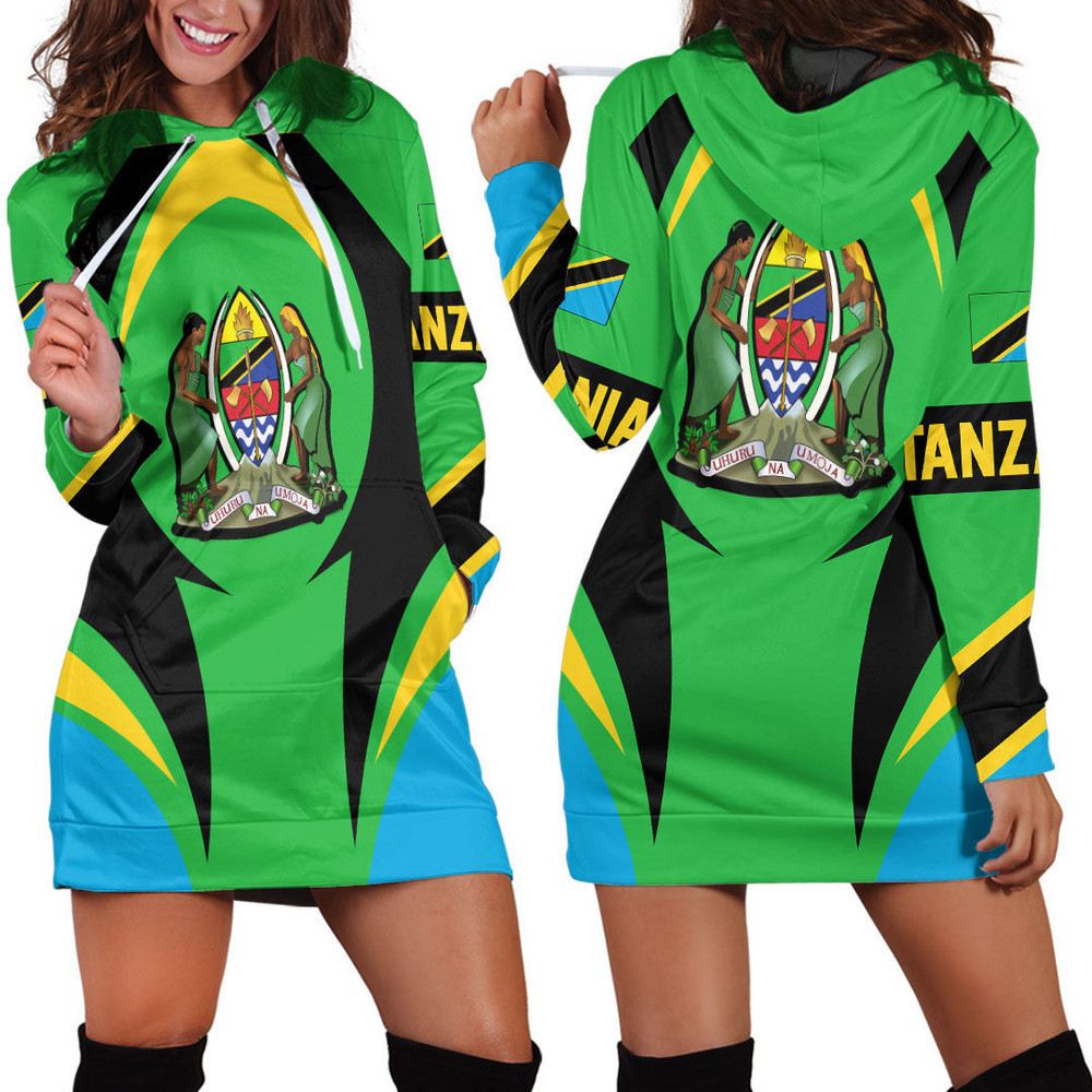 Africazone Clothing Tanazia Action Flag Hoodie Dress For Women