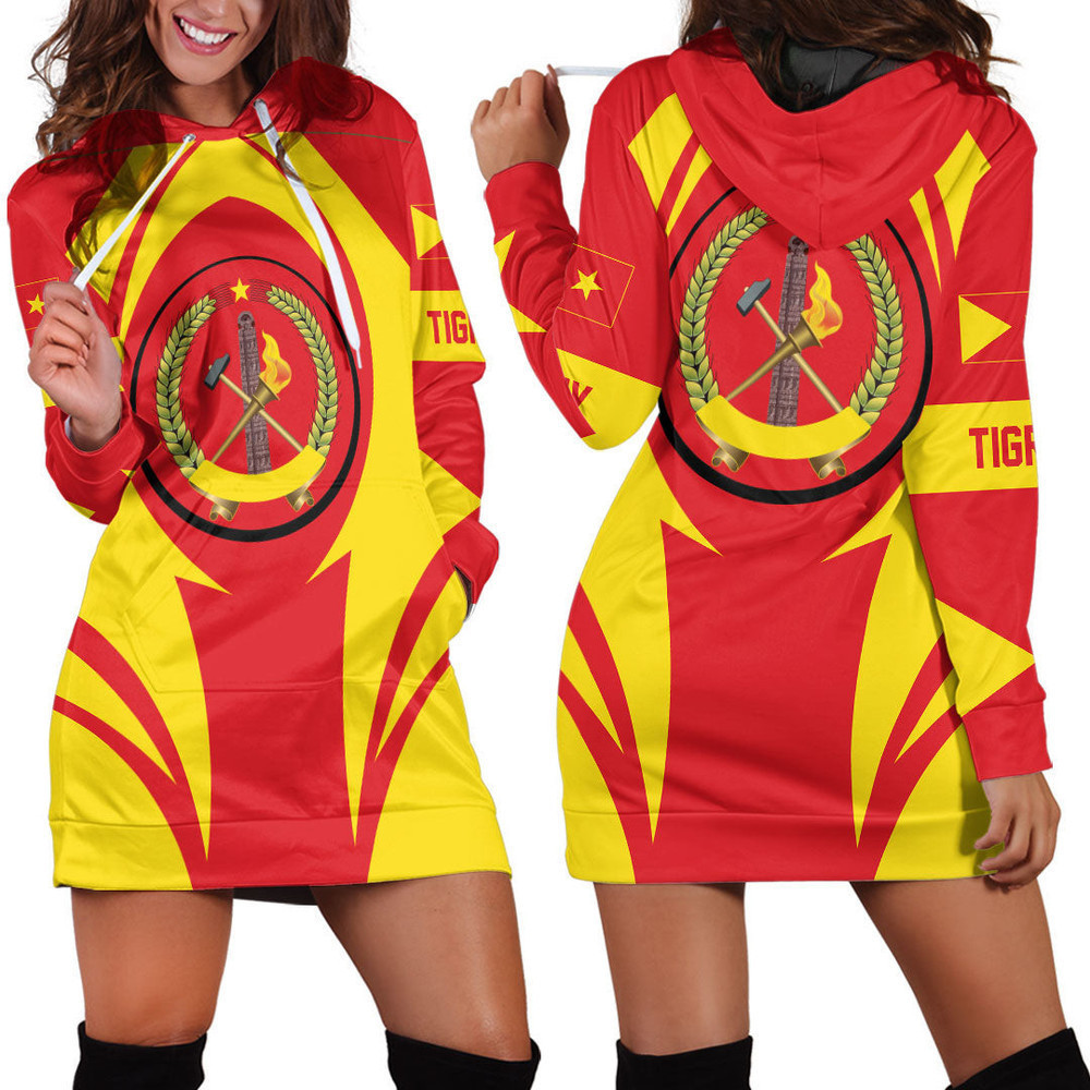 Africazone Clothing Tigray Action Flag Hoodie Dress For Women