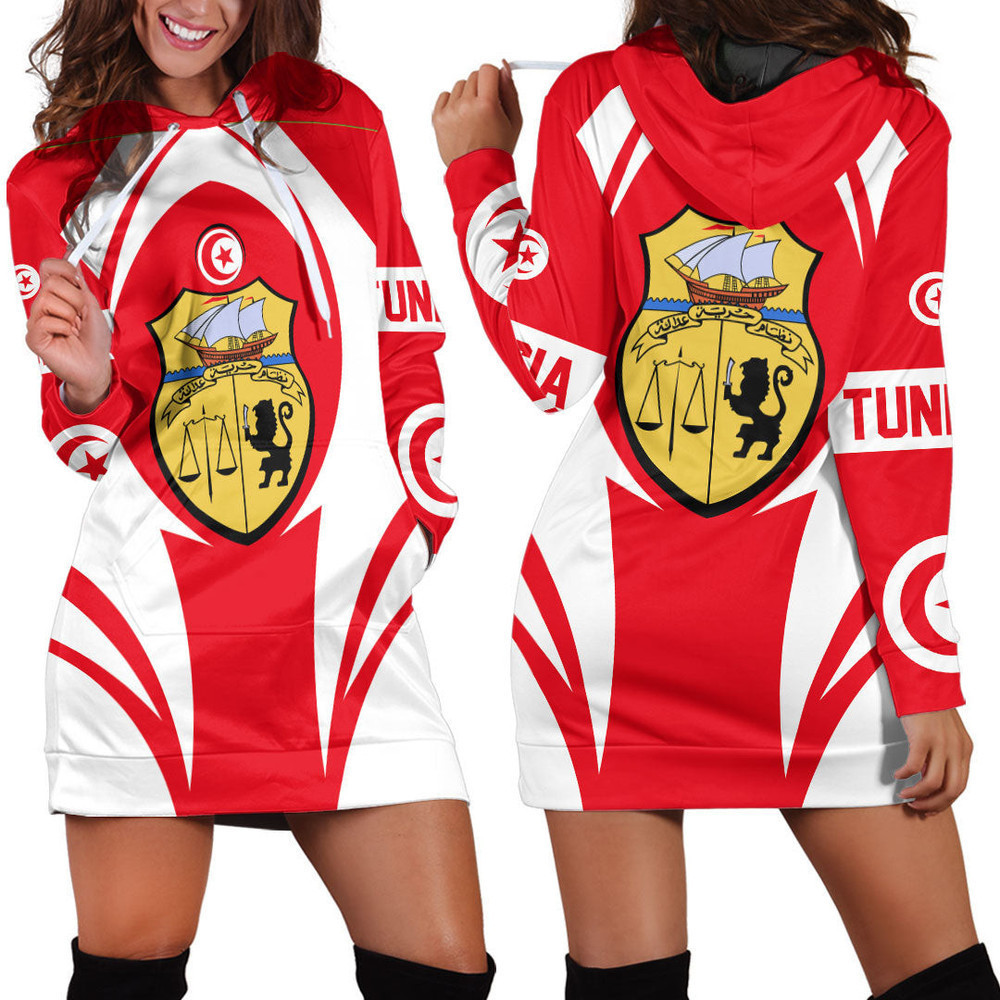 Africazone Clothing Tunisia Action Flag Hoodie Dress For Women