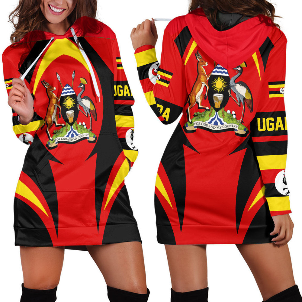 Africazone Clothing Uganda Action Flag Hoodie Dress For Women