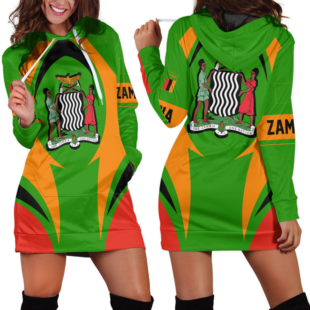 Africazone Clothing Zambia Action Flag Hoodie Dress For Women