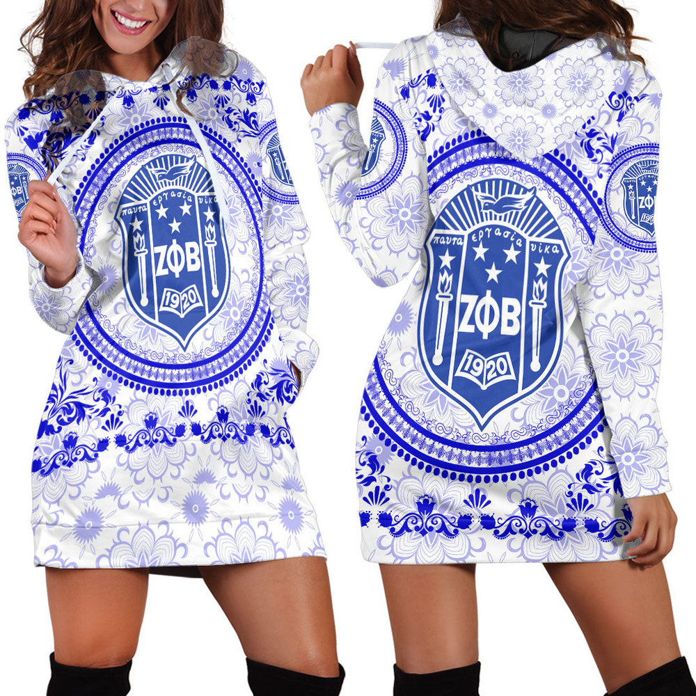 Africazone Clothing  Zeta Phi Beta Floral Pattern Hoodie Dress For Women