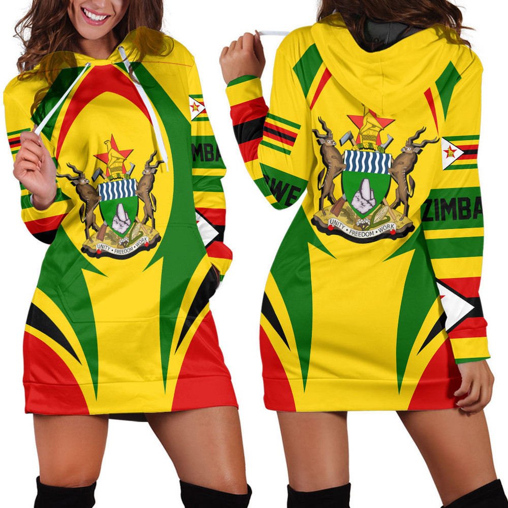 Africazone Clothing Zimbabwe Action Flag Hoodie Dress For Women